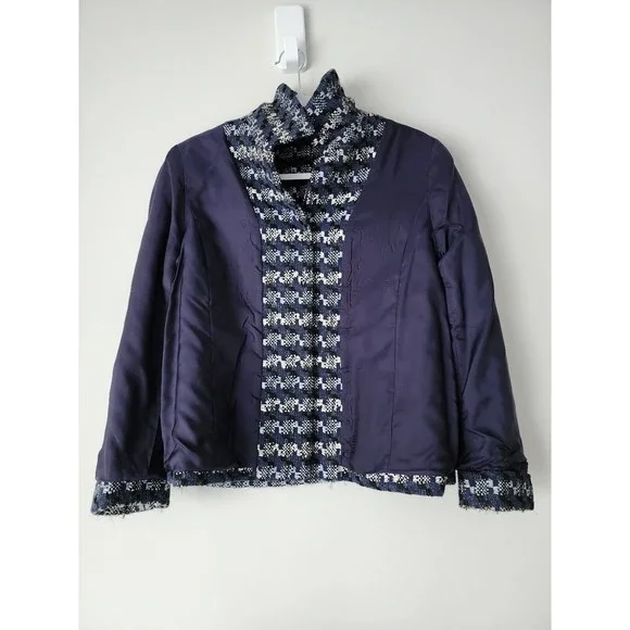 Doncaster Womens Single-Breasted Blazer Jacket Navy Blue Cotton-Silk Blend Sz 10 - Picture 4 of 9